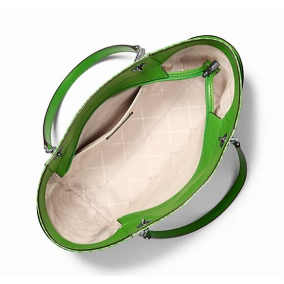 New Michael Kors Jet Set Large Logo Shoulder Bag Jungle Green - Picture 2 of 5